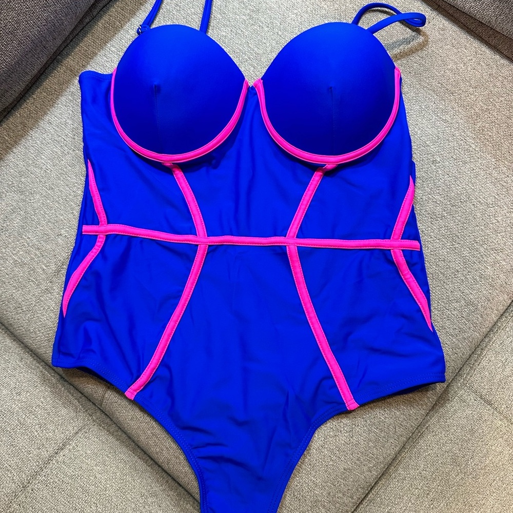 SHEIN Blue and Pink One-Piece Swimsuit